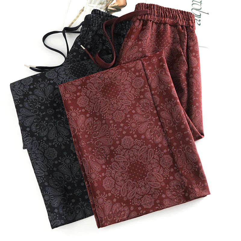 Pantaloni larghi da donna in poliestere con motivo floreale casual Buddha Stones e tasche - Image 15
