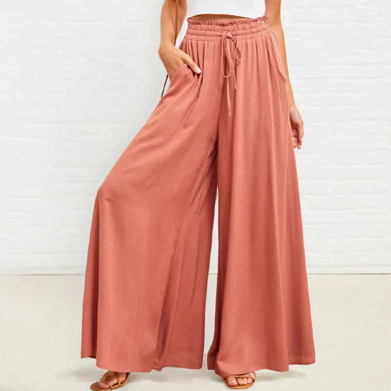 Pantaloni larghi da donna in poliestere con tasche, casual, elastici, a vita alta, semplici, Buddha Stones - Image 11