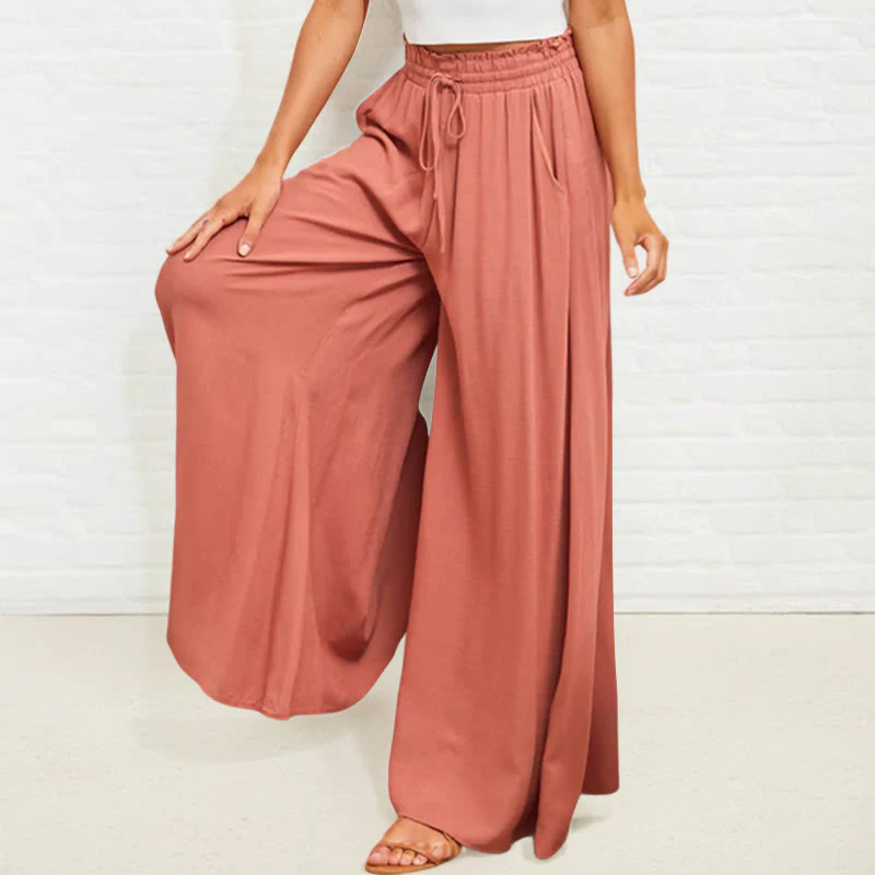 Pantaloni larghi da donna in poliestere con tasche, casual, elastici, a vita alta, semplici, Buddha Stones - Image 12