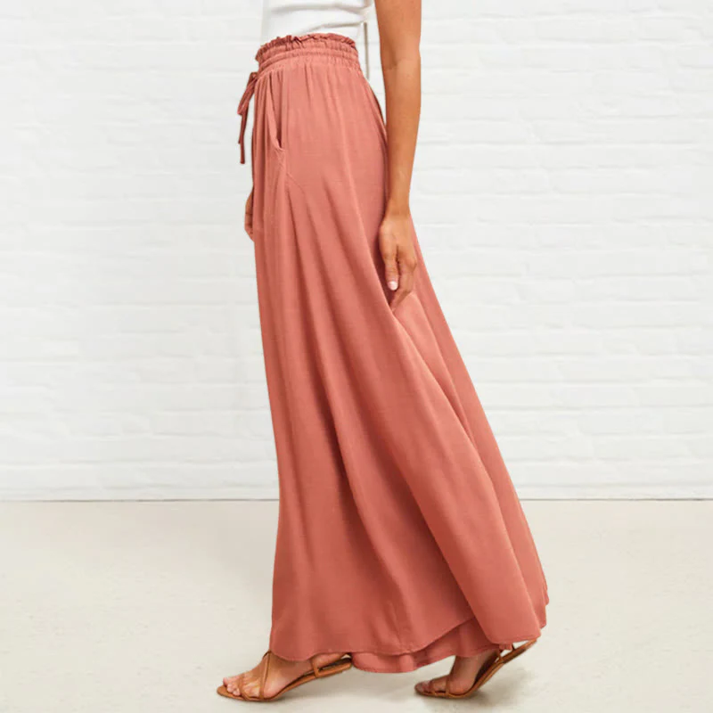 Pantaloni larghi da donna in poliestere con tasche, casual, elastici, a vita alta, semplici, Buddha Stones - Image 13