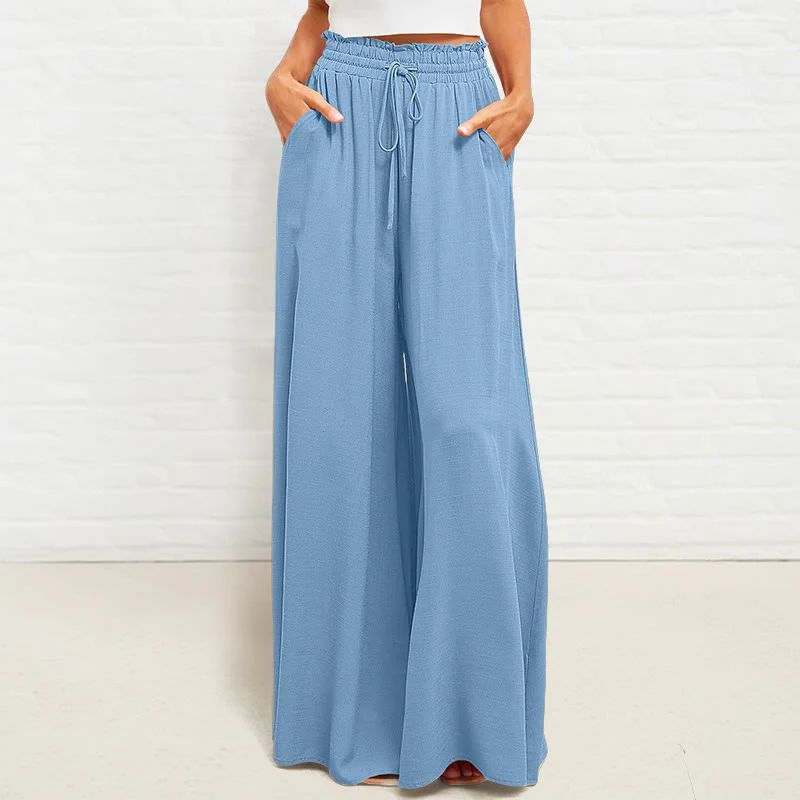 Pantaloni larghi da donna in poliestere con tasche, casual, elastici, a vita alta, semplici, Buddha Stones - Image 14