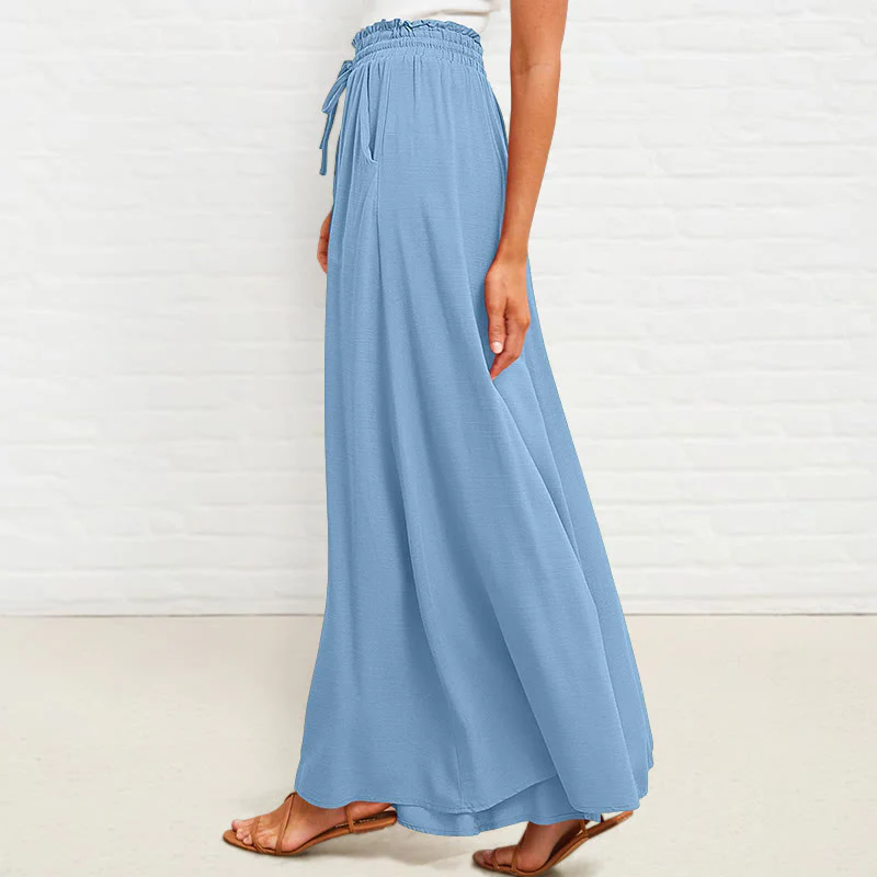 Pantaloni larghi da donna in poliestere con tasche, casual, elastici, a vita alta, semplici, Buddha Stones - Image 16