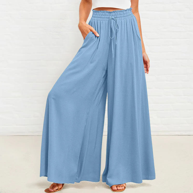 Pantaloni larghi da donna in poliestere con tasche, casual, elastici, a vita alta, semplici, Buddha Stones - Image 17