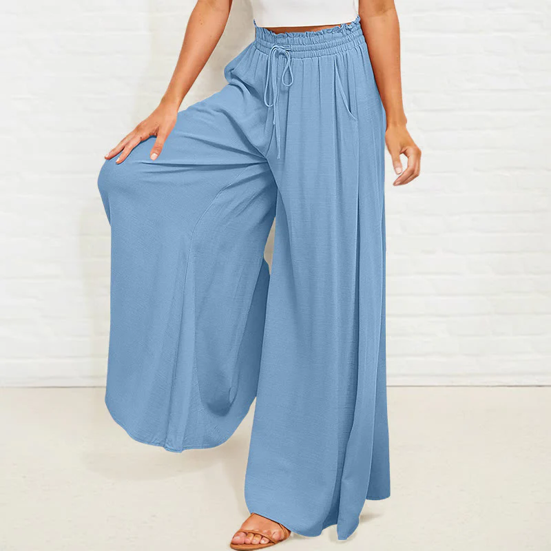 Pantaloni larghi da donna in poliestere con tasche, casual, elastici, a vita alta, semplici, Buddha Stones - Image 18