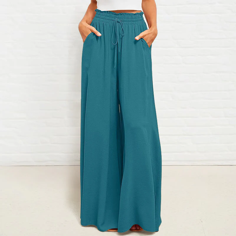Pantaloni larghi da donna in poliestere con tasche, casual, elastici, a vita alta, semplici, Buddha Stones - Image 19
