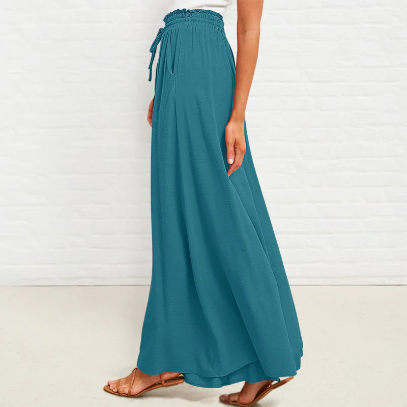 Pantaloni larghi da donna in poliestere con tasche, casual, elastici, a vita alta, semplici, Buddha Stones - Image 20