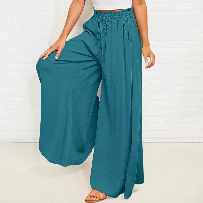 Pantaloni larghi da donna in poliestere con tasche, casual, elastici, a vita alta, semplici, Buddha Stones - Image 22