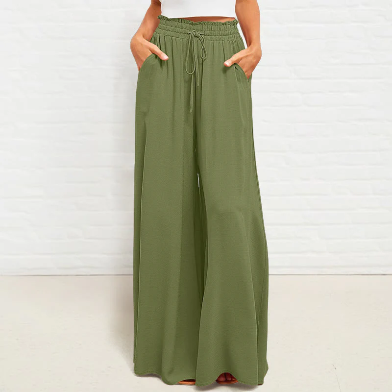 Pantaloni larghi da donna in poliestere con tasche, casual, elastici, a vita alta, semplici, Buddha Stones - Image 23