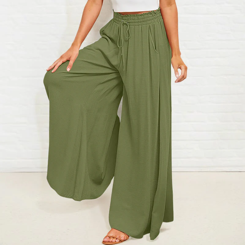 Pantaloni larghi da donna in poliestere con tasche, casual, elastici, a vita alta, semplici, Buddha Stones - Image 24