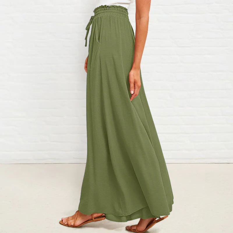 Pantaloni larghi da donna in poliestere con tasche, casual, elastici, a vita alta, semplici, Buddha Stones - Image 26