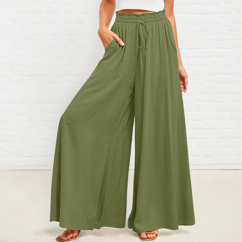 Pantaloni larghi da donna in poliestere con tasche, casual, elastici, a vita alta, semplici, Buddha Stones - Image 27