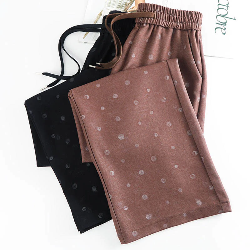 Pantaloni larghi da donna in poliestere con tasche e motivo a pois bianchi casual Buddha Stones - Image 15