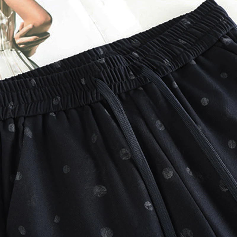 Pantaloni larghi da donna in poliestere con tasche e motivo a pois bianchi casual Buddha Stones - Image 3
