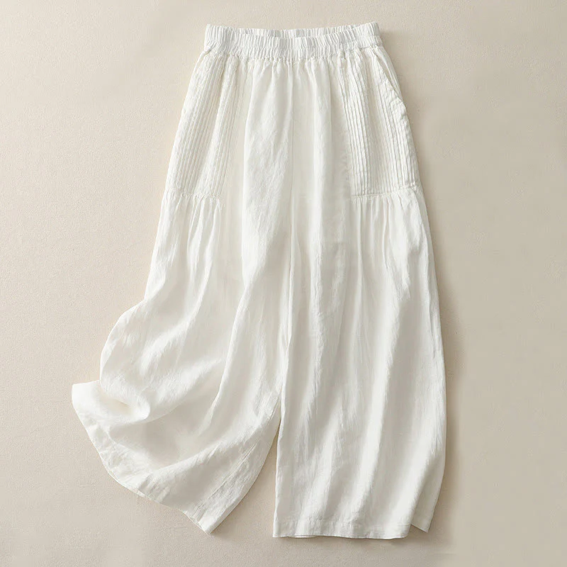 Pantaloni larghi da donna in poliestere elasticizzato con pieghe semplici e tasche, modello Buddha Stones - Image 5