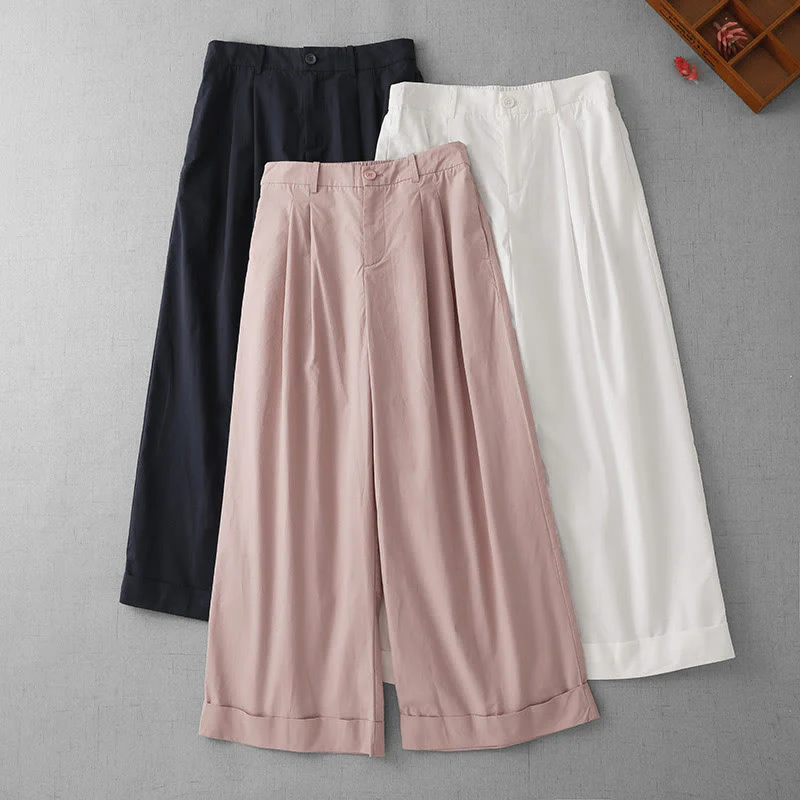 Pantaloni larghi da donna in poliestere, lunghezza 7-8, con tasche, a vita alta, casual e semplici, modello Buddha Stones - Image 19