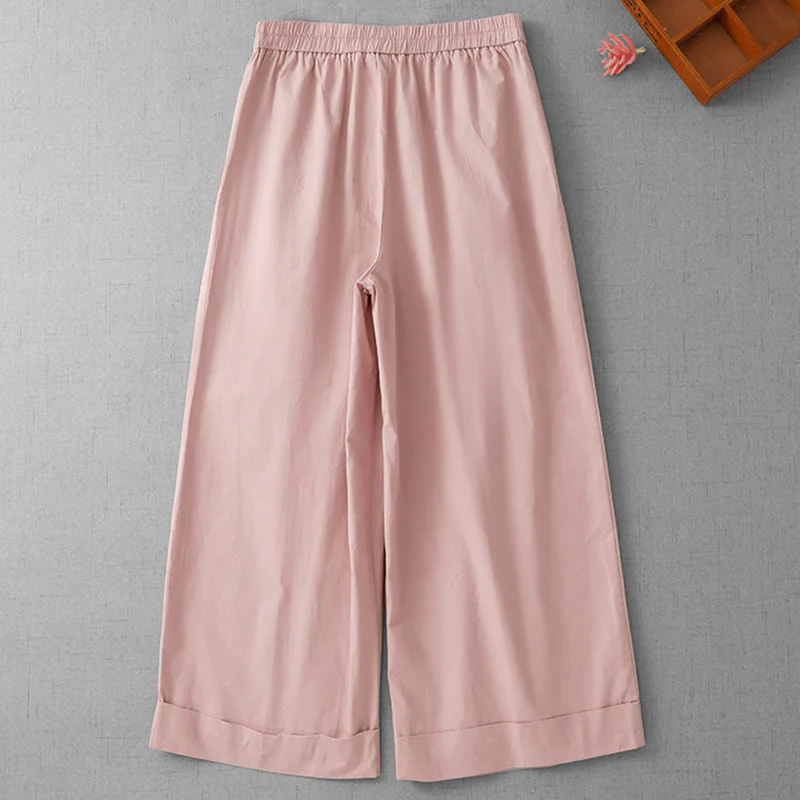 Pantaloni larghi da donna in poliestere, lunghezza 7-8, con tasche, a vita alta, casual e semplici, modello Buddha Stones - Image 7