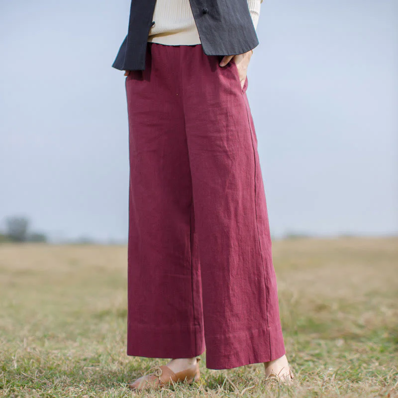 Pantaloni larghi da donna in ramiè con tasche, casual e semplici, Buddha Stones - Image 10
