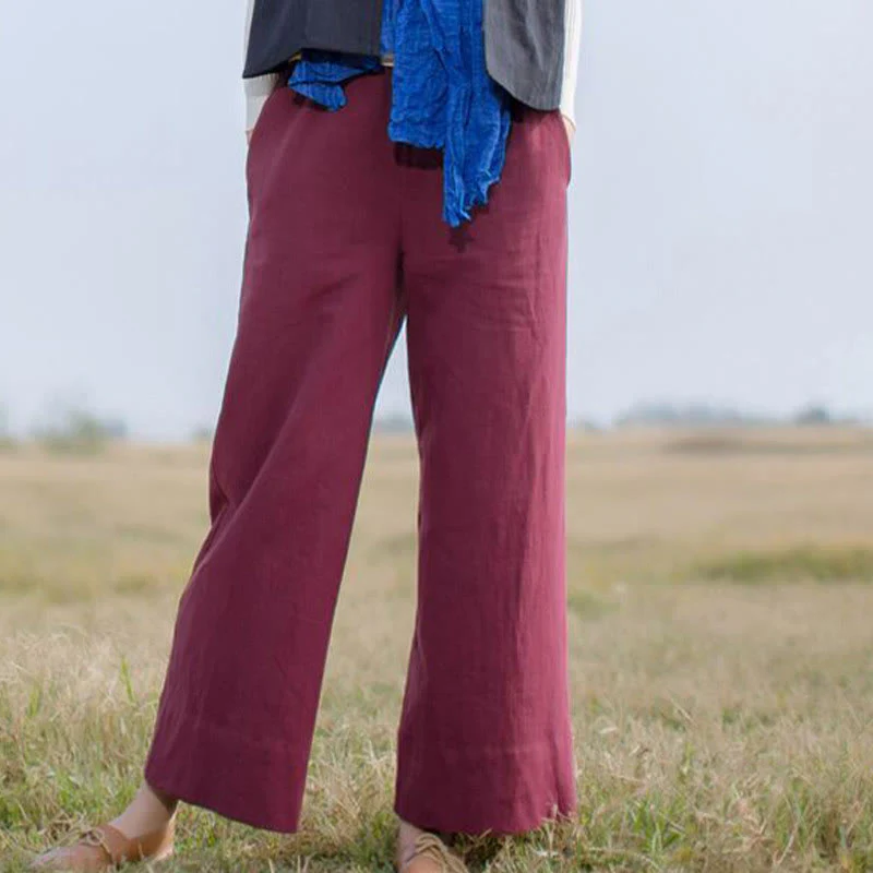 Pantaloni larghi da donna in ramiè con tasche, casual e semplici, Buddha Stones - Image 11