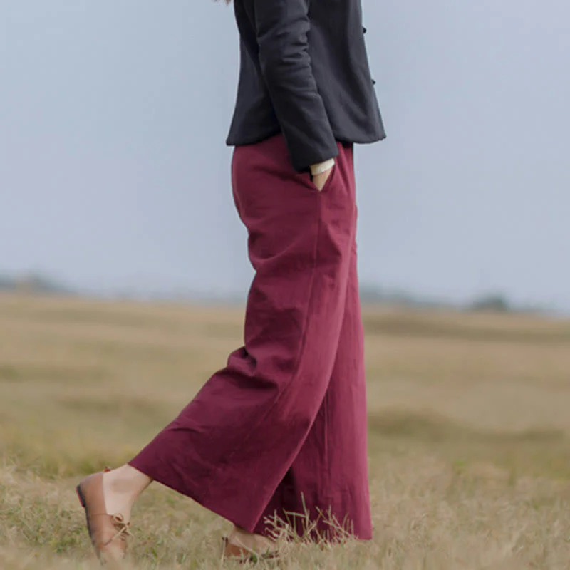 Pantaloni larghi da donna in ramiè con tasche, casual e semplici, Buddha Stones - Image 12