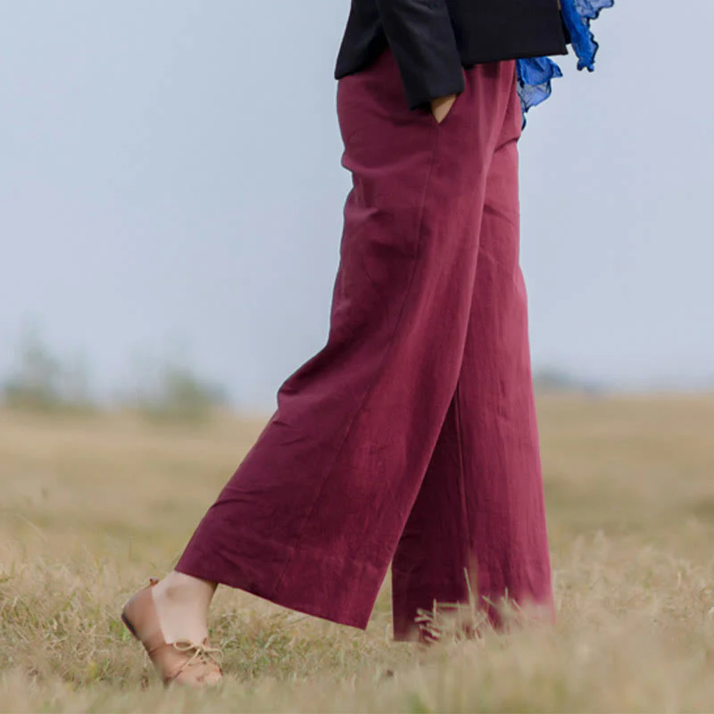 Pantaloni larghi da donna in ramiè con tasche, casual e semplici, Buddha Stones - Image 13