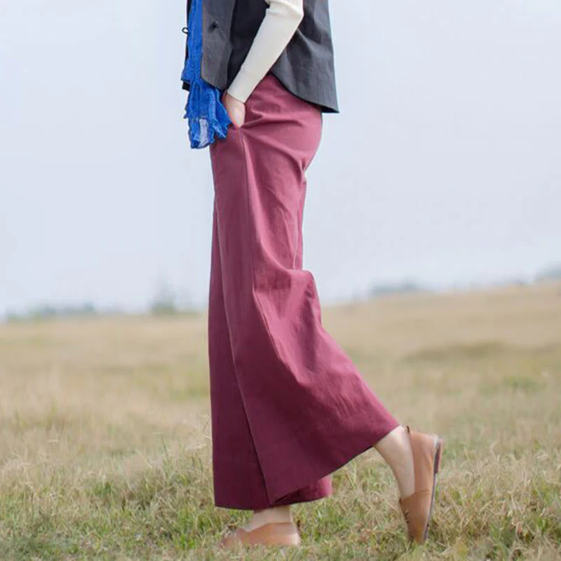 Pantaloni larghi da donna in ramiè con tasche, casual e semplici, Buddha Stones - Image 14