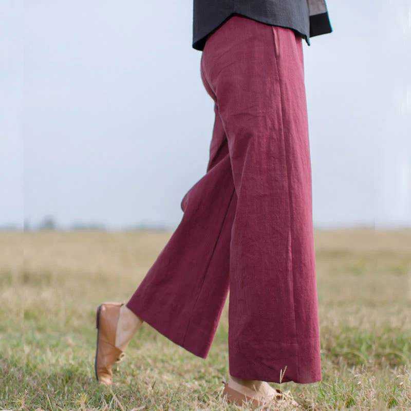 Pantaloni larghi da donna in ramiè con tasche, casual e semplici, Buddha Stones - Image 15