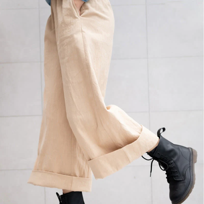 Pantaloni larghi da donna in ramiè con tasche, casual e semplici, Buddha Stones - Image 23