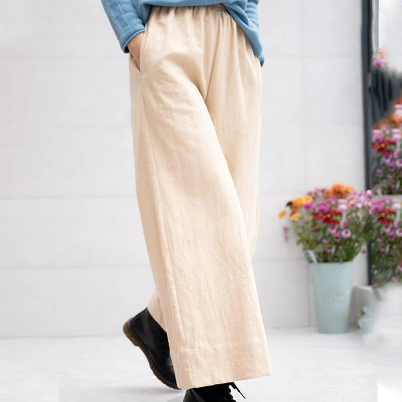 Pantaloni larghi da donna in ramiè con tasche, casual e semplici, Buddha Stones - Image 24