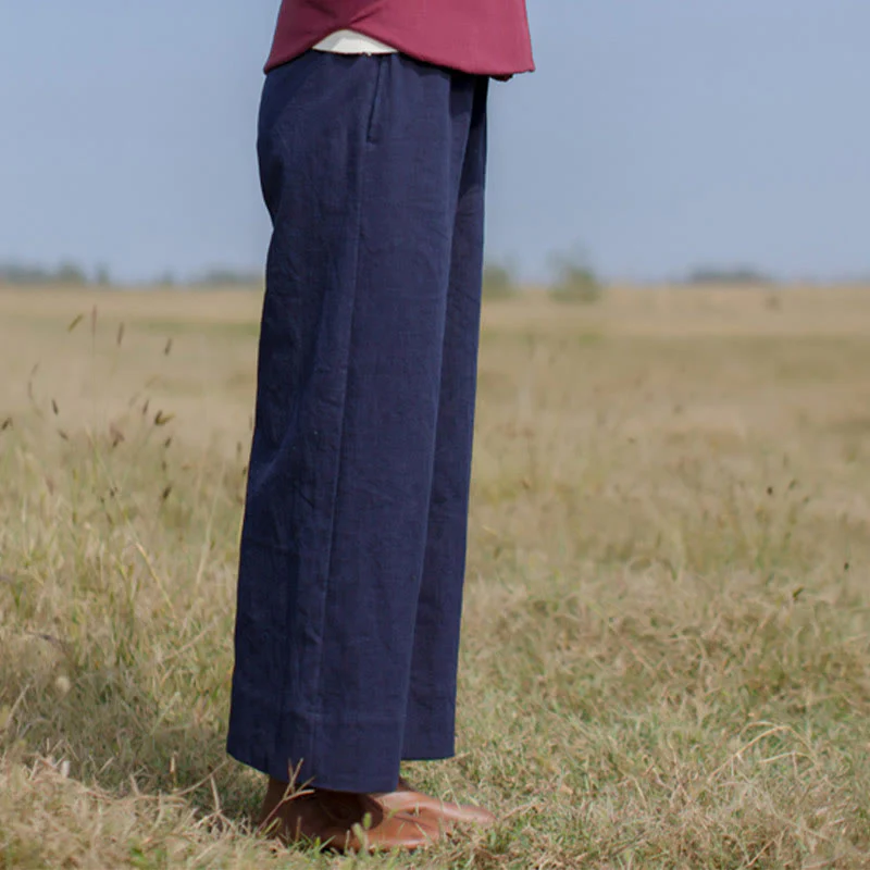 Pantaloni larghi da donna in ramiè con tasche, casual e semplici, Buddha Stones - Image 3