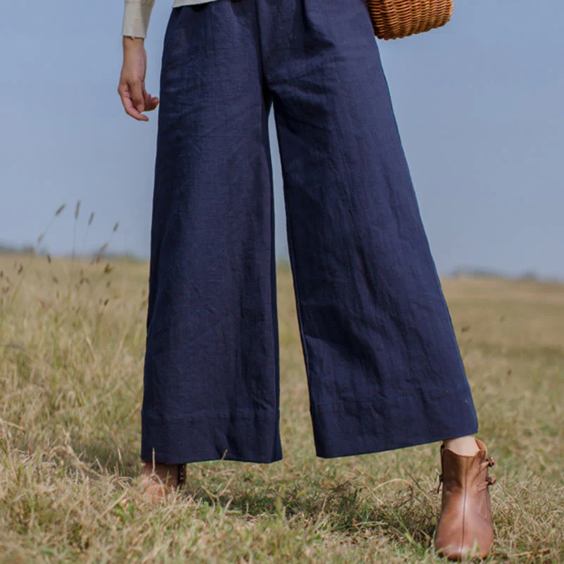 Pantaloni larghi da donna in ramiè con tasche, casual e semplici, Buddha Stones - Image 4