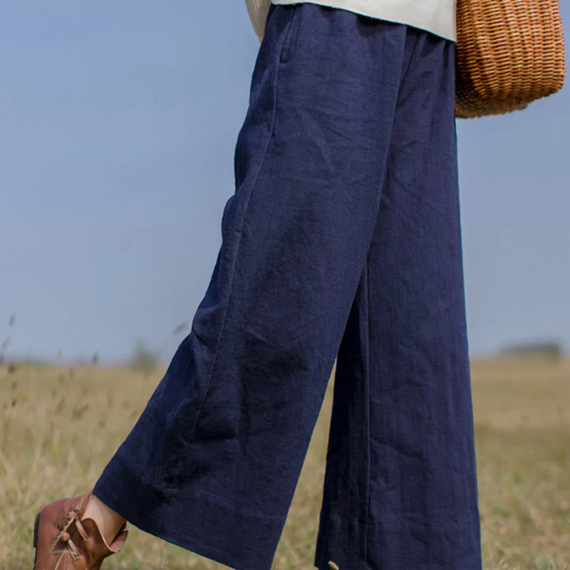 Pantaloni larghi da donna in ramiè con tasche, casual e semplici, Buddha Stones - Image 5