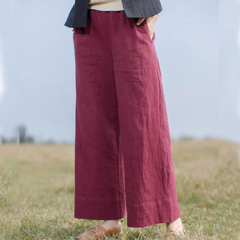 Pantaloni larghi da donna in ramiè con tasche, casual e semplici, Buddha Stones - Image 9