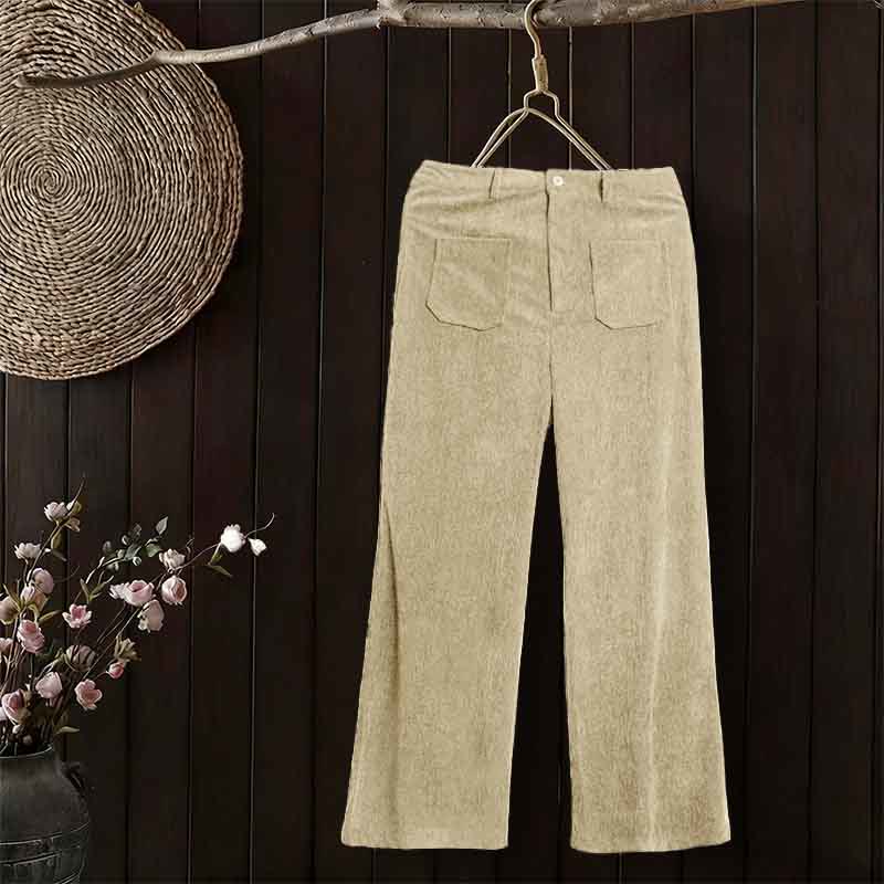 Pantaloni larghi da donna in velluto a coste semplice con bottoni e tasche, in poliestere, con Buddha Stones - Image 10