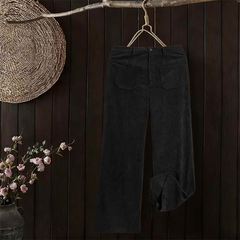 Pantaloni larghi da donna in velluto a coste semplice con bottoni e tasche, in poliestere, con Buddha Stones - Image 25