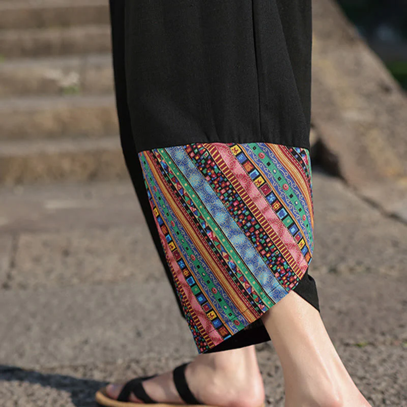 Pantaloni larghi da uomo in cotone con coulisse e tasche, motivo patchwork bohémien con Buddha Stones - Image 10