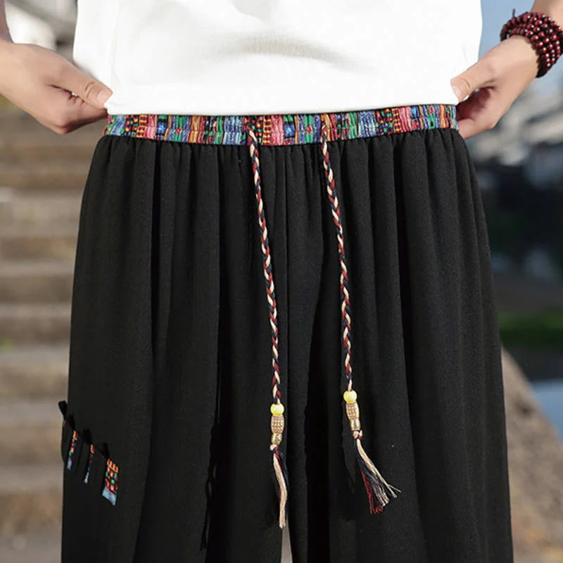 Pantaloni larghi da uomo in cotone con coulisse e tasche, motivo patchwork bohémien con Buddha Stones - Image 11
