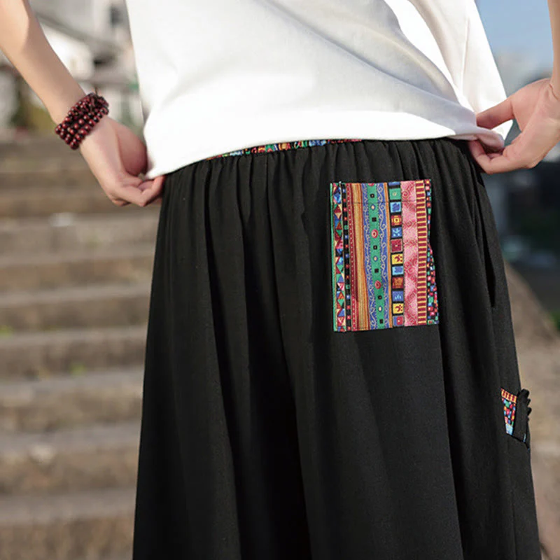 Pantaloni larghi da uomo in cotone con coulisse e tasche, motivo patchwork bohémien con Buddha Stones - Image 12