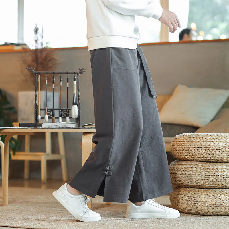 Pantaloni larghi da uomo in cotone con tasche, coulisse, bottoni cinesi e rana, modello Buddha Stones Fall - Image 5