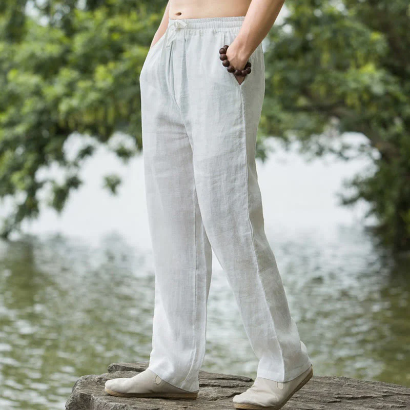 Pantaloni larghi da uomo in cotone tinta unita Buddha Stones con tasche - Image 15