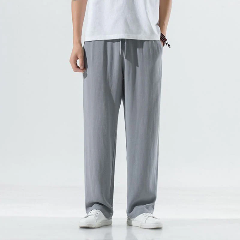 Pantaloni larghi da uomo in cotone tinta unita Buddha Stones con tasche - Image 9