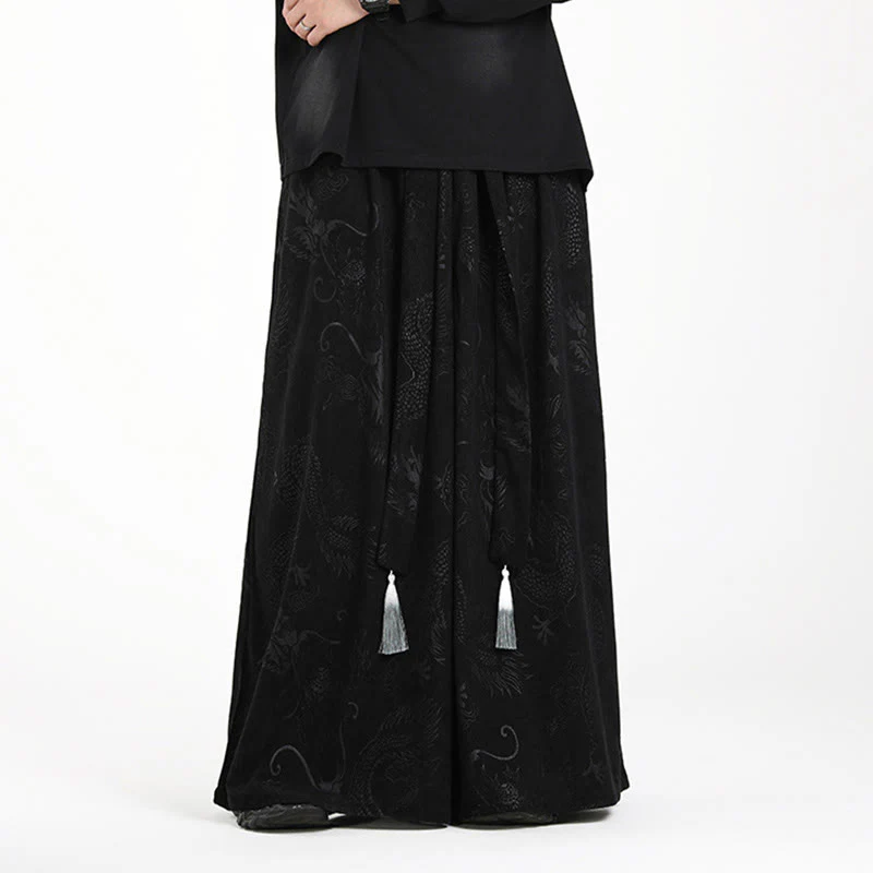 Pantaloni larghi da uomo in velluto a coste con coulisse, motivo Buddha Stones Dragon Jacquard e tasche - Image 15