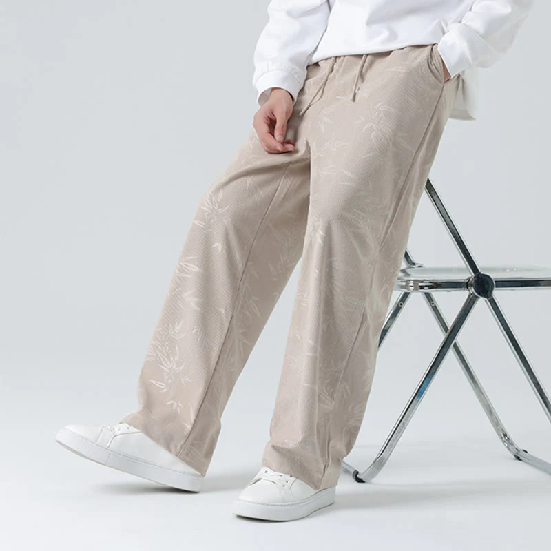 Pantaloni larghi da uomo in velluto a coste con motivo di bambù Buddha Stones e tasche