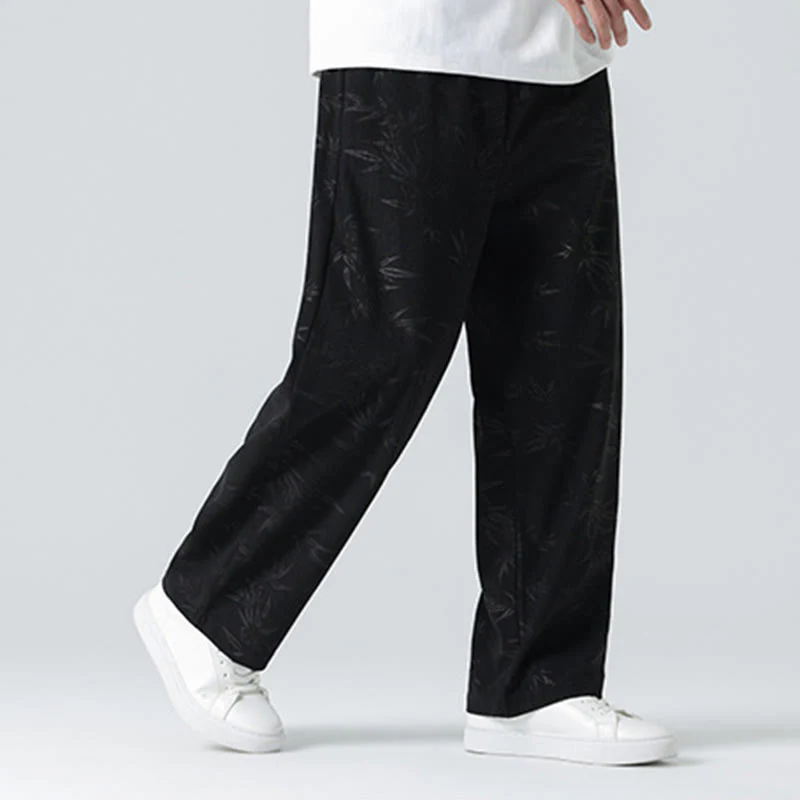 Pantaloni larghi da uomo in velluto a coste con motivo di bambù Buddha Stones e tasche - Image 12