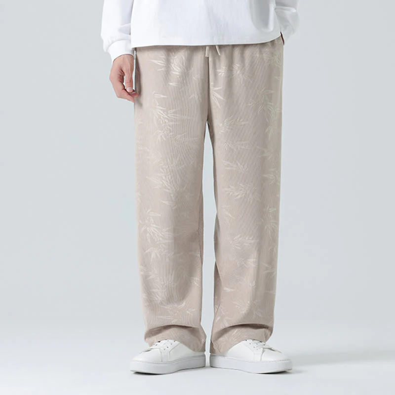 Pantaloni larghi da uomo in velluto a coste con motivo di bambù Buddha Stones e tasche - Image 2