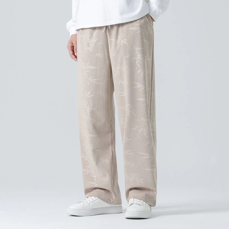 Pantaloni larghi da uomo in velluto a coste con motivo di bambù Buddha Stones e tasche - Image 3