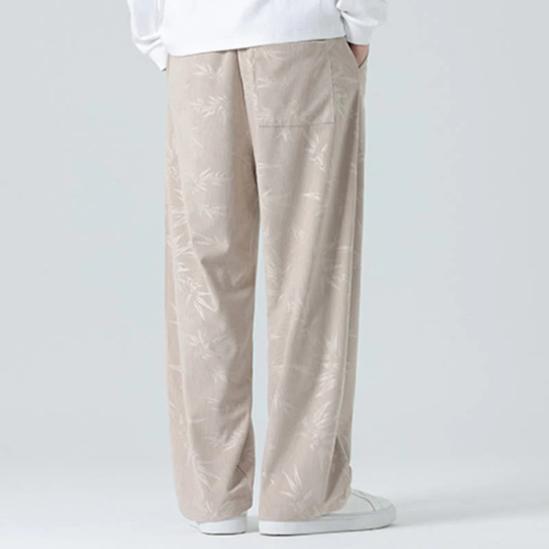 Pantaloni larghi da uomo in velluto a coste con motivo di bambù Buddha Stones e tasche - Image 5