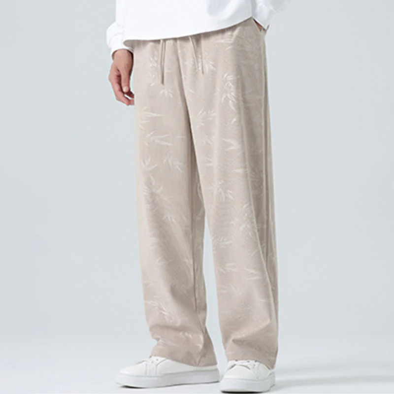 Pantaloni larghi da uomo in velluto a coste con motivo di bambù Buddha Stones e tasche - Image 8