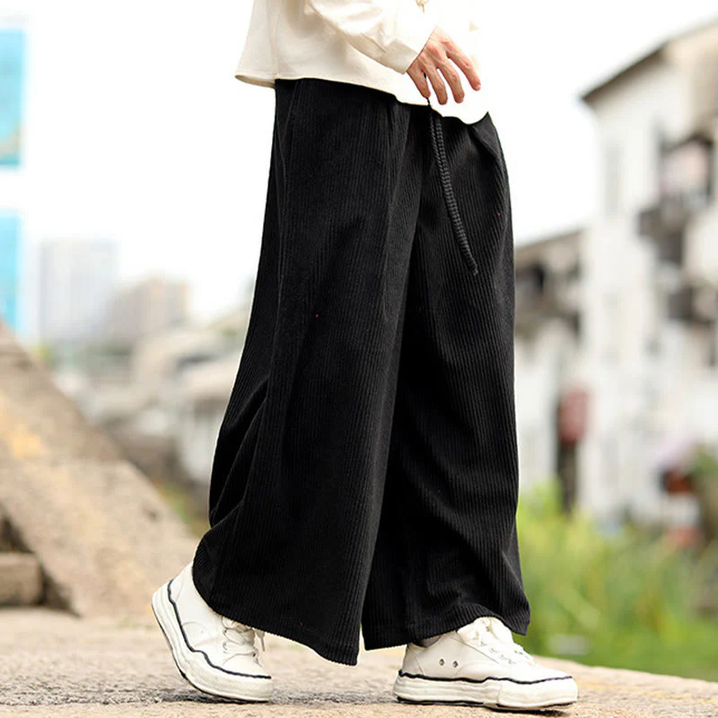 Pantaloni larghi da uomo in velluto a coste con tasche e coulisse, modello Buddha Stones Fall, tinta unita - Image 10