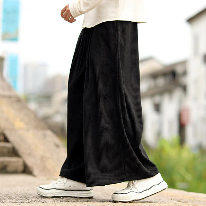 Pantaloni larghi da uomo in velluto a coste con tasche e coulisse, modello Buddha Stones Fall, tinta unita - Image 11