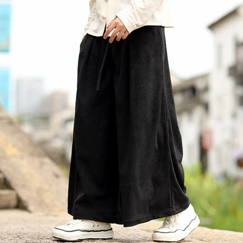 Pantaloni larghi da uomo in velluto a coste con tasche e coulisse, modello Buddha Stones Fall, tinta unita - Image 12